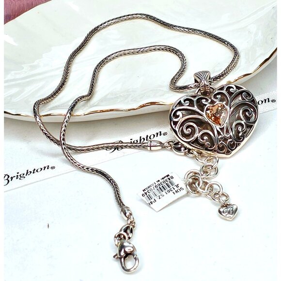 NWT Brighton Sofi Puffy Heart Silver-plated Crystal Necklace - Picture 3 of 12